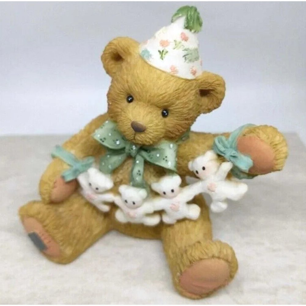 UNFOLDING FOUR HAPPY WISHES FOR YOU Age 4 Bear Figurine 4th Birthday Figurine F2